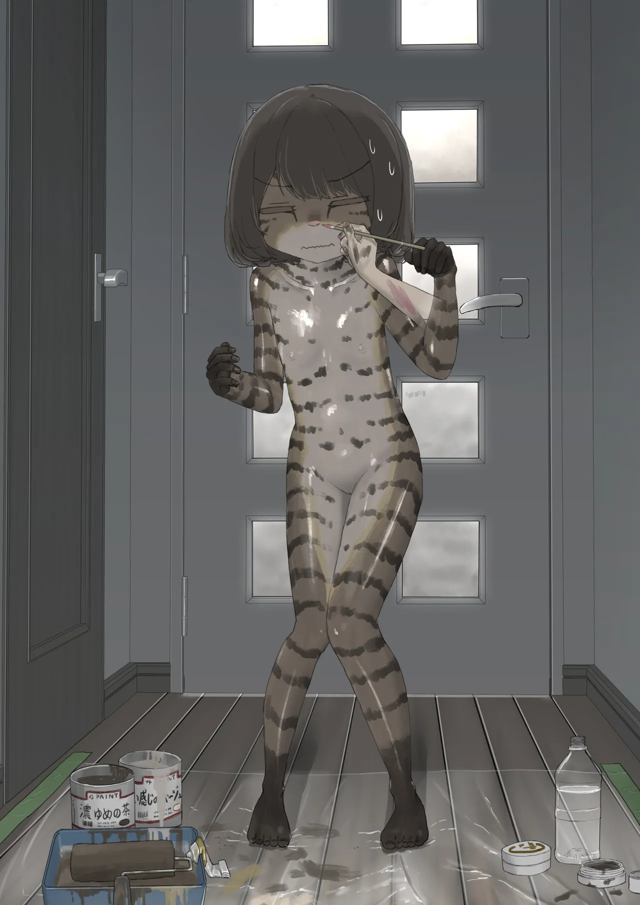全裸に猫のボディペイントをされて夜の町を露出徘徊するハメになるお話 Page.11