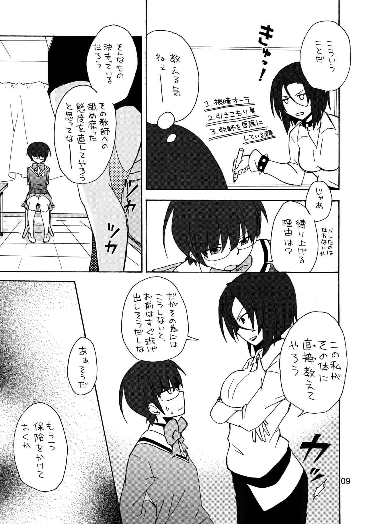 女装した桂馬が二階堂先生に足コキされてイク本 Page.8