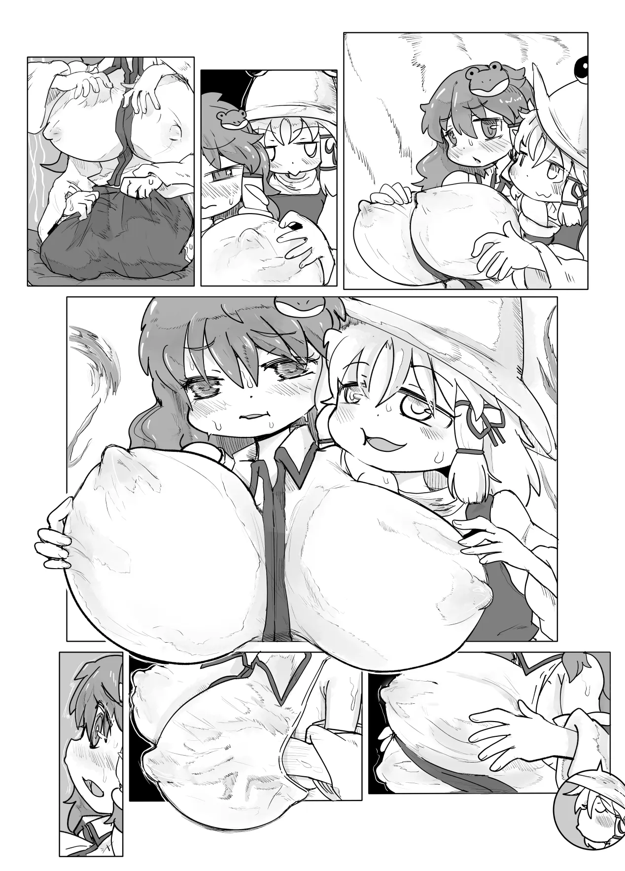 諏訪子さまにおっぱいをイジられまくる早苗さんマンガ Page.13